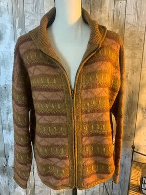 Women’s Shawl Collar Zip Cardigan Sweater - Rust & Pink